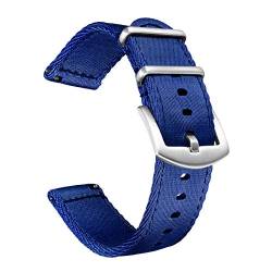 Militär Canvas Seat Belt Nylon Uhrenarmband für Männer Frauen mit Schnellverschluss Edelstahl Silberne Schnalle, Marineblau, 22mm von BOLYTE