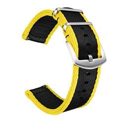 Militär Canvas Seat Belt Nylon Uhrenarmband für Männer Frauen mit Schnellverschluss Edelstahl Silberne Schnalle, Schwarz/Gelb, 22mm von BOLYTE