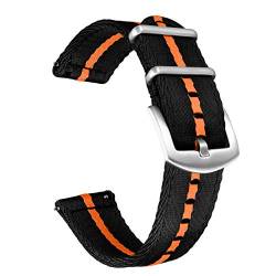 Militär Canvas Seat Belt Nylon Uhrenarmband für Männer Frauen mit Schnellverschluss Edelstahl Silberne Schnalle, Schwarz/Orange, 20mm von BOLYTE