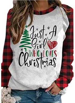 BOMYTAO Just A Girl Who Loves Christmas Tree Sweatshirt für Damen, Raglanärmel, Pullover, Tops, Kariert, L von BOMYTAO