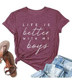 BOMYTAO T-Shirt mit Aufschrift "Life is Better with My Boys", lustiges kurzärmeliges T-Shirt, violett, XX-Large von BOMYTAO