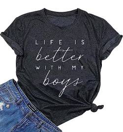 BOMYTAO T-Shirt mit Aufschrift "Life is Better with My Boys", lustiges kurzärmeliges T-Shirt - Grau - Klein von BOMYTAO