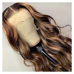 Haarperücke Highlight Lace Front Perücken Remy Peruanisches Haar 13X4/4X4 Frontal Wig Lace Closure Wig 12-30 Zoll Honey Blonde Human Hair Body Wave Perücke Perücken für Frauen (Size : 4-27 BW 4X4X1, von BONAD