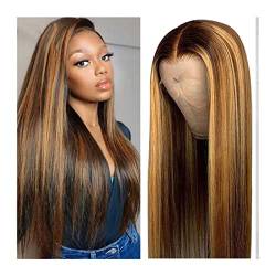 Haarperücke Highlight Lace Front Perücken Remy Peruanisches Haar 13X4/4X4 Frontal Wig Lace Closure Wig 12-30 Zoll Honey Blonde Human Hair Body Wave Perücke Perücken für Frauen (Size : 4-27 STR 4X4X1 von BONAD