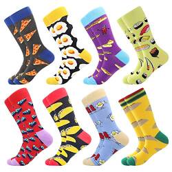 BONANGEL Herren Bunte Lustige Socken, Herren witzige Strümpfe, Fun Gemusterte Muster Socken, Verrückte Socken Modische Mehrfarbig Klassisch als Geschenk, Neuheit Sneaker Crew Socken (8 Paar-Pizza3) von BONANGEL