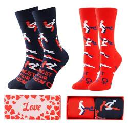 BONANGEL Valentinstag Socken, Pärchensocken Partnersocken Herzsocken Lustige Socken Herren Neuheit Liebeslippen Kusssocken Lustige Geschenke für Freund Freundin Männer Damen von BONANGEL