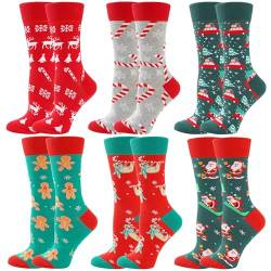 Damen Christmas Socken Lustige Socken für Damen Mama Großmutter 6 Paare Christmas Design Festive Baumwolle Weihnachtssocken Damen Buntes Socken von BONANGEL