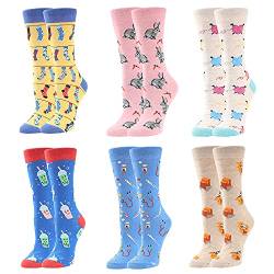 Damen Lustige Bunte Socken,Mädchensocken witzige Strümpfe, Fun Gemusterte Muster Socken, Verrückte Socken Modische Oddsocks Mehrfarbig Klassisch als Geschenk, Neuheit Sneaker (6 Pairs-Bottle) von BONANGEL