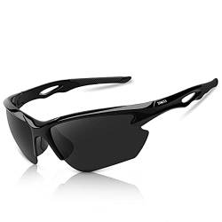 BONDDI Fahrradbrille, Sportbrille für Herren Damen, TR 90 Unbreakable Frame Polarisierte Sportsonnenbrille mit UV400 Schutz, für Radfahren Golf Baseball Laufen Wandern (Schwarz Grau) von BONDDI