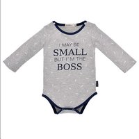 BONDI Langarmbody Baby Body mit Spruck "I may be SMALL but I´m the BOSS", grau marine Bio Baumwolle, Freches Design von BONDI