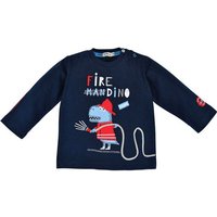 BONDI Langarmshirt Baby Jungen Pullover "Fire Dino" 91431, Blau - Geringelt Feuerwehr Dinosaurier Motiv von BONDI