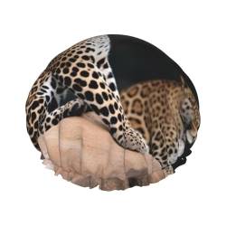 Afrikanischer Leopard auf Felsen bedruckte Duschhaube für Frauen, wasserdichte Badekappen, wiederverwendbar, doppellagig, Duschhut, Badehauben für Männer, Damen, Spa, Salon von BONDIJ