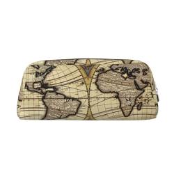 Ancient Map World Globe Printed Leather Pencil Case Portable Travel Makeup Bag Large Capacity Toiletry Bag Zipper Storage Bag for Women Girls, silber, Einheitsgröße, Taschen-Organizer von BONDIJ