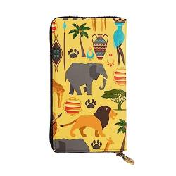 BONDIJ Afrika Elefant Damen Geldbörsen PU Leder Lange Reißverschluss Kartenetui Mehrere Kartenfächer Clutch, Schwarz , Einheitsgröße von BONDIJ