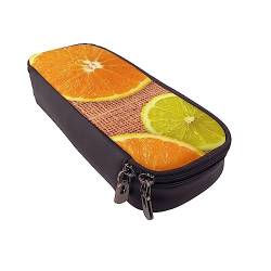 BONDIJ Ananas Bedruckte Leder Bleistift Tasche, Große Kapazität Stift Taschen Niedlich Bleistift Fall Kosmetik Organizer Tasche mit Reißverschluss, Zitronen und Orangen, Einheitsgröße, Münzbeutel von BONDIJ