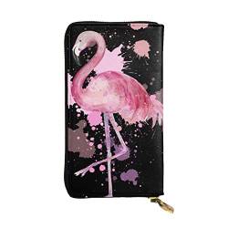 BONDIJ Boho Flamingo Blumen Damen Geldbörsen PU Leder Lange Reißverschluss Kartenetui Mehrere Kartenfächer Clutch, Schwarz , Einheitsgröße von BONDIJ