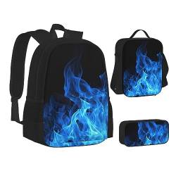 BONDIJ Chalet by The Lake Rucksäcke für die Schule mit Brotdose, Federmäppchen, wasserabweisende Tasche für Jungen Mädchen Lehrer Geschenke, Blaue Flamme, Einheitsgröße von BONDIJ