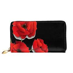 BONDIJ Damen Geldbörsen - PU-Leder Langer Reißverschluss Kartenetui - Mohnblumen Mehrere Kartenfächer Clutch für Frauen, Schwarz, Einheitsgröße, Schwarz , Einheitsgröße von BONDIJ