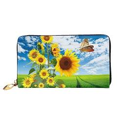 BONDIJ Damen-Geldbörsen – PU-Leder langer Reißverschluss Kartenetui – Sonnenblumen und Schmetterling mehrere Kartenfächer Clutch für Frauen, Sonnenblumen und Schmetterling, Einheitsgröße von BONDIJ