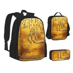 BONDIJ Eiffelturm-Rucksäcke für die Schule mit Lunchbox, Federmäppchen, wasserabweisende Tasche für Jungen und Mädchen, Lehrergeschenke, Ägyptische Hieroglyphen., Einheitsgröße von BONDIJ