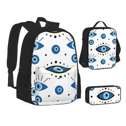 BONDIJ Exotic Tribe Batik-Stil Rucksäcke für die Schule mit Lunchbox, Federmäppchen, wasserabweisende Tasche für Jungen Mädchen Lehrer Geschenke, Evil Eyes2, Einheitsgröße von BONDIJ