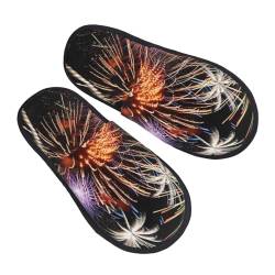 BONDIJ Explosion Feuerwerk 3D Druck Hausschuhe Weiche Plüsch Haus Hausschuhe Warme Slip-on Slides Cozy Indoor Outdoor Hausschuhe für Frauen, Schwarz , Einheitsgröße von BONDIJ