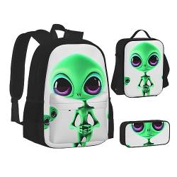 BONDIJ Haunted Mansion Rucksäcke für die Schule mit Brotdose Federmappe, wasserabweisende Tasche für Jungen Mädchen Lehrer Geschenke, Green Alien, Einheitsgröße von BONDIJ