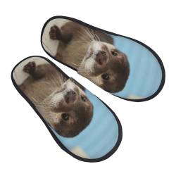 BONDIJ Niedliche Otter bedruckte Hausschuhe Gemütliche Indoor Slide Warme Hausschuhe Weiche Plüsch Slip-on Hausschuhe für Damen Herren, Schwarz , Einheitsgröße von BONDIJ