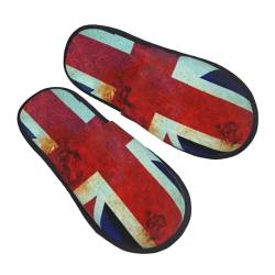 BONDIJ Pelzige Hausschuhe für Damen und Herren, Vintage, Union Jack, britische Flagge, Druck, Scuff Hausschuhe, Winter, Plüsch, niedliche Hausschuhe, gemütlich, Indoor Slide, Schwarz , Medium von BONDIJ