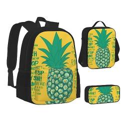 BONDIJ Psych Ananas Zitat Rucksäcke für die Schule mit Brotdose Federmäppchen Wasserabweisende Tasche für Jungen Mädchen Lehrer Geschenke, Psych Ananas Zitat, Einheitsgröße von BONDIJ