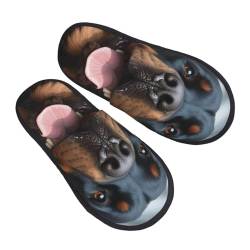 BONDIJ Rottweiler Hunde Zunge Kopf Druck Hausschuhe Weiche Plüsch Haus Hausschuhe Warme Slip-on Slides Cozy Indoor Outdoor Hausschuhe für Frauen, Schwarz , Einheitsgröße von BONDIJ