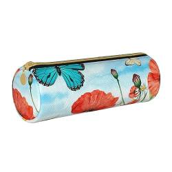 BONDIJ Sea Turtle Printed Frauen Leder Bleistift Beutel, Große Kapazität Bleistift Fall Stift Tasche Mit Reißverschluss Für Büro, Hallo Frühling Blumen Biene, Einheitsgröße von BONDIJ