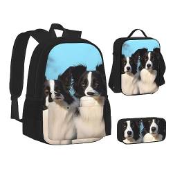 BONDIJ Weihnachts-Schneemann-Rucksäcke für die Schule mit Brotdose, Federmäppchen, wasserabweisende Tasche für Jungen und Mädchen, Lehrergeschenke, Border Collie, Einheitsgröße von BONDIJ