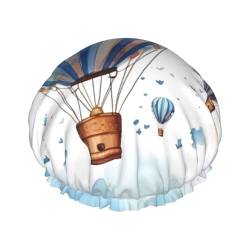 Blaue Heißluftballon-bedruckte Duschhaube für Frauen, wasserdichte Badekappen, wiederverwendbar, doppellagig, Duschhut, Badeduschkappen für Männer, Damen, Spa, Salon von BONDIJ