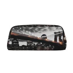 Brooklyn Bridge Bedrucktes Leder Federmäppchen Tragbare Reise Make-up Tasche Große Kapazität Kulturbeutel Reißverschluss Aufbewahrungstasche für Frauen Mädchen, gold, Einheitsgröße, Taschen-Organizer von BONDIJ