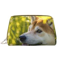 Country Barn Holztür Leder Waschbare Make-up-Tasche für Frauen, Reise-Kosmetiktaschen, tragbare Reißverschluss-Federmappe, Organizer-Tasche, Hund und Blumen, Einheitsgröße von BONDIJ