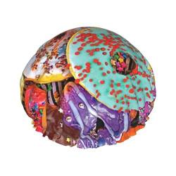 Donuts Chocolate Frosted Printed Shower Cap for Women Waterproof Bath Caps Reusable Double Layered Shower Hat Bathing Shower Caps for Men Ladies Spa Salon von BONDIJ