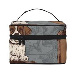 Doodle Panda Reise-Make-up-Tasche für Damen, wasserabweisend, Kosmetiktasche, faltbar, Kulturbeutel, Lehrergeschenk, Hund sitzt im Koffer, Einheitsgröße von BONDIJ