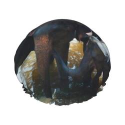Elefant Trinkwasser bedruckte Duschhaube für Frauen wasserdichte Badekappen wiederverwendbar doppellagig Duschhut Baden Duschkappen für Männer Damen Spa Salon von BONDIJ