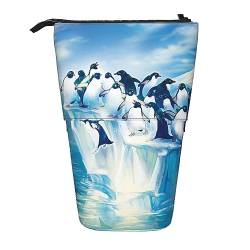 Federmäppchen, niedliches Stehendes Federmäppchen, einziehbarer Stifthalter, Quallen-Illustration-Schreibwaren-Tasche, Pinguine auf Eisberg, Einheitsgröße, Münzbeutel von BONDIJ