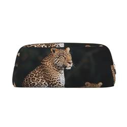 Federmäppchen aus Leder, Motiv: afrikanischer Leopard auf Felsen, tragbar, Reise-Make-up-Tasche, große Kapazität, Kulturbeutel, Reißverschluss, Aufbewahrungstasche für Frauen und Mädchen, gold, von BONDIJ