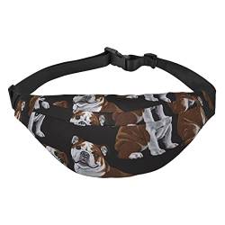 Gürteltasche mit englischer Bulldogge für Damen und Herren, leicht, verstellbar, für Reisen, Wandern, Radfahren, Schwarz , Einheitsgröße von BONDIJ