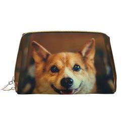 Kosmetiktasche für Damen, Motiv: Kerzen und Orchideen, Leder, waschbar, Reise-Kosmetiktaschen, tragbar, mit Reißverschluss, Federmäppchen, Corgi Dog, Einheitsgröße von BONDIJ