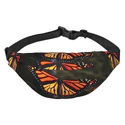 Monarch Butterflies Bauchtaschen für Damen und Herren, leichte, verstellbare Hüfttasche für Reisen, Wandern, Radfahren, Schwarz , Einheitsgröße von BONDIJ