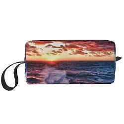 Reise-Make-up-Tasche, tragbare Kulturtasche, große Kapazität, Meeresspray und Sonnenaufgang, Reise-Kosmetiktasche, multifunktionale Aufbewahrungstasche, weiß, Einheitsgröße von BONDIJ