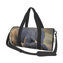 Runde Turnbeutel, Große Kapazität Reise Duffle Bag, Durable Elefant Terrestrische Tier Runde Reise Sport Taschen, Schwarz , Einheitsgröße von BONDIJ