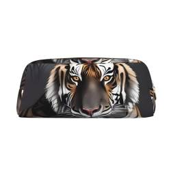 Tiger at Rest Bedrucktes Leder Federmäppchen Tragbare Reise Make-up Tasche Große Kapazität Kulturbeutel Reißverschluss Aufbewahrungstasche für Frauen Mädchen, gold, Einheitsgröße, Taschen-Organizer von BONDIJ