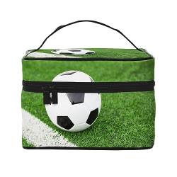 Tropischer Ozean Strand Thema Reise Make-up Tasche für Frauen, wasserabweisende Kosmetiktasche Faltbare Kulturtasche Lehrer Geschenke, Fußballball, Einheitsgröße von BONDIJ