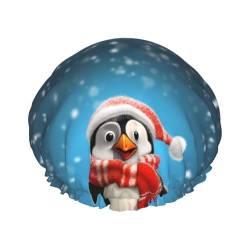 Weihnachtliche lustige Pinguin-bedruckte Duschhaube für Frauen, wasserdichte Badekappen, wiederverwendbar, doppellagig, Duschhut, Bade-Duschkappen für Männer, Damen, Spa, Salon von BONDIJ