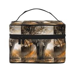 Winter Sonnenuntergang Reise Make-up Tasche für Frauen, wasserabweisende Kosmetiktasche Faltbare Kulturtasche Lehrer Geschenke, Tropischer afrikanischer Elefant, Einheitsgröße von BONDIJ